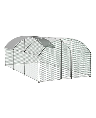 Large Chicken Coop Metal Chicken Run with Waterproof and Anti-uv Cover, Dome Shaped Walk-in Fence Cage Hen House for Outdoor and Yard Farm Use, 1"