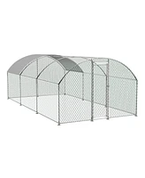 Large Chicken Coop Metal Chicken Run with Waterproof and Anti-uv Cover, Dome Shaped Walk-in Fence Cage Hen House for Outdoor and Yard Farm Use, 1"