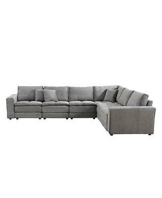 Simplie Fun 6 Seats, Oversized Sectional Sofa, L Shaped Corner Couch with Detachable Seat & Back Cushion, Corduroy Upholstery Convertible Sleeper Sofa