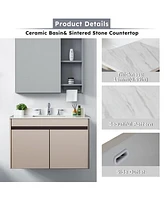 43 Inch Marble Vanity Top, White Vanity Top with Pre-drilled Faucet Holes, Bathroom Vanity Top with Undermount Rectangular Middle Sink and 4" Hei