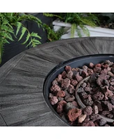 Outdoor Propane Fire Pit, Square Stonecrest Gas Fire Pit for Outside Patio, Concrete Propane Fire Table 50,000 Btu Gas Fire Pit w Lava Rocks, Waterpro