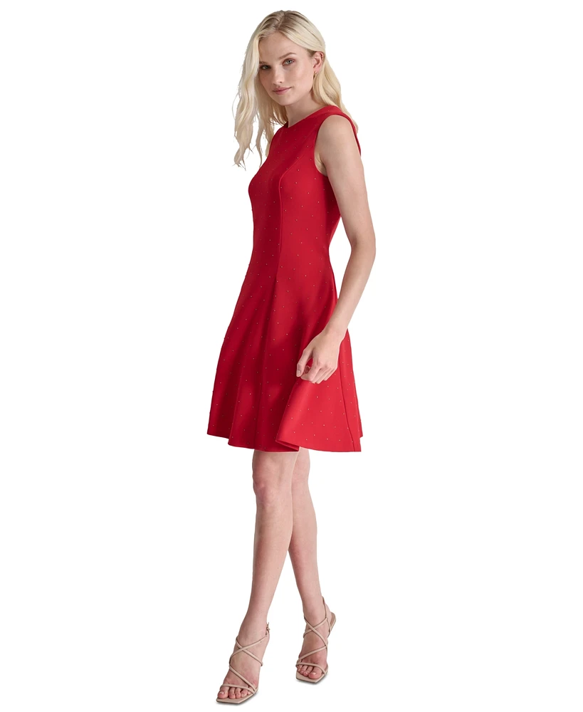 Dkny Women's Studded Sleeveless A-Line Dress