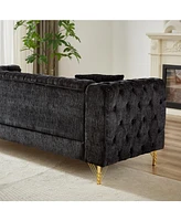 Streamdale Furniture Chenille Pull Buckle Design Sofa for Living Room, Buttons Tufted With Copper Nail Decoration Armrest, Modern Couch Upholstered Bu