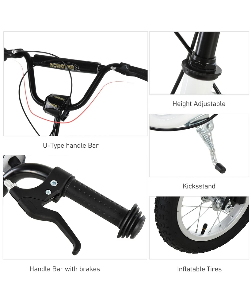 Streamdale Furniture Youth Scooter Front and Rear Caliper Dual Brakes 12-Inch Inflatable Front Wheel Ride On Toy For Age 5+, White