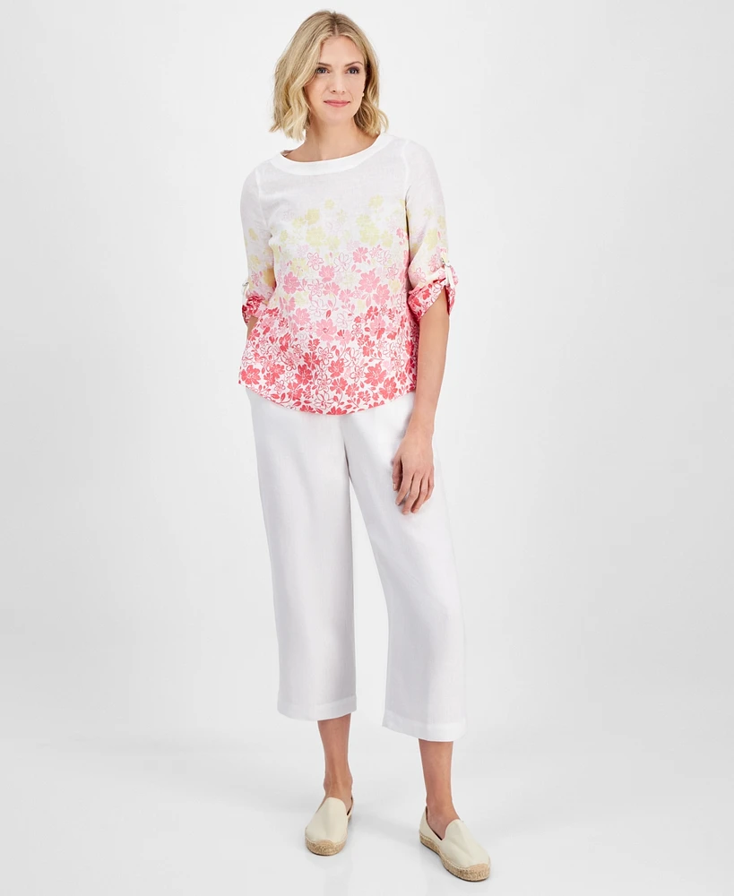 Charter Club Women's 100% Linen Solid Cropped Pull-On Pants