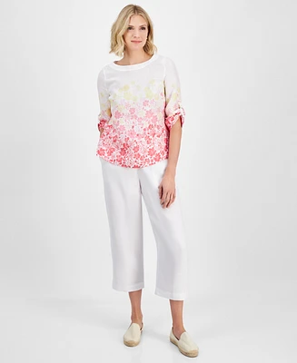 Charter Club Women's 100% Linen Solid Cropped Pull-On Pants