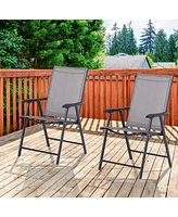 Streamdale Furniture Set of 2 Patio Folding Chairs, Stackable Outdoor Sling Patio Dining Chairs with Armrests for Lawn, Camping, Dining, Beach, Metal