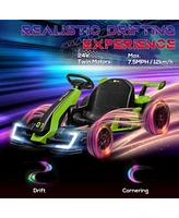 24V 7.5 Mph Electric Go Kart with Adjustable Seat, Drifting Car Battery Powered Ride on Toy Outdoor with Slow Start, Button Start, Music, Honking Horn
