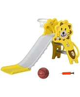 Streamdale Furniture 2 in 1 Toddler Slide for Indoors, Toy for Toddler, Easy Set Up Baby Slide with Basketball Hoop for Kids 18-36 Months, Yellow