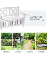 Patio Wooden Bench with Storage Box, 29 Gallon Outdoor Storage Bench, Large Entryway Deck Box w/ Unique X-Shape Back, for Deck, Porch & Balcony, White