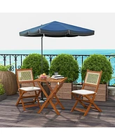 Streamdale Furniture 3 Pieces Patio Bistro Set Foldable Wooden Pe Rattan Conversation Furniture Outdoor with Cushions, for Porch, Backyard, Garden, Li