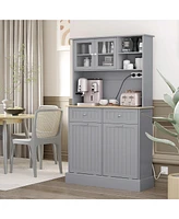 Versatile Kitchen Pantry with Charging Station, Tilt-Out Trash, Microwave Stand, Adjustable Shelves