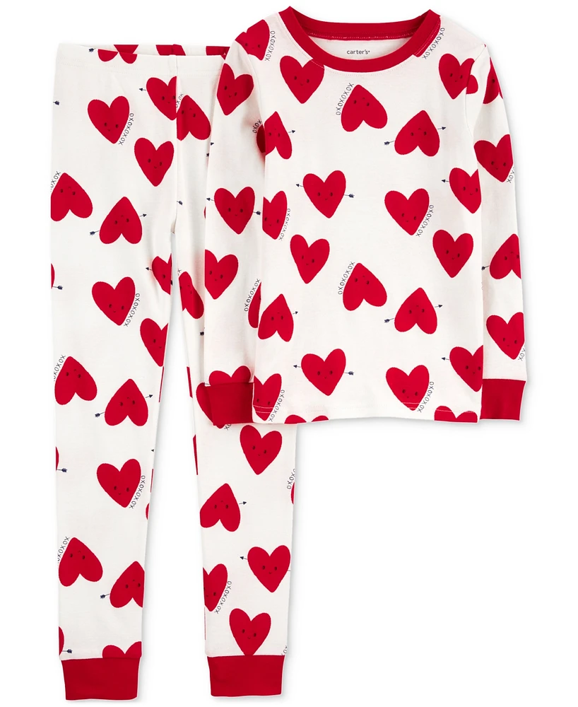 Carter's Little & Big Kids Heart-Print 100% Snug-Fit Cotton Pajamas, 2 Piece Set