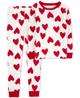 Carter's Little & Big Kids Heart-Print 100% Snug-Fit Cotton Pajamas, 2 Piece Set