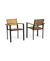 Laris Wood And Metal Outdoor Dining Chair Set: Modern Industrial Style For Elevated Outdoor Dining