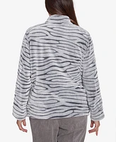 Alfred Dunner Petite Copenhagen Fuzzy Sculpted Zebra Animal Jacket