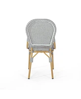 Outdoor Pe Rattan And Aluminum Armless French Bistro Chairs, Set Of 2, Gray And Bamboo Finish