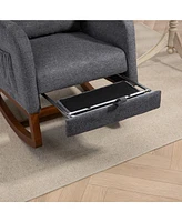 25.4" W Modern Rocking Chair for Nursery, Mid Century Accent Arm Rocker With Retractable Footrest, Side Pocket