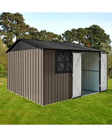 Simplie Fun Metal garden sheds 6ftx8ft outdoor storage sheds brown with window