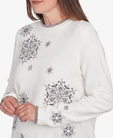 Alfred Dunner Petite Copenhagen Snowflake Embroidered Chenille Sweater