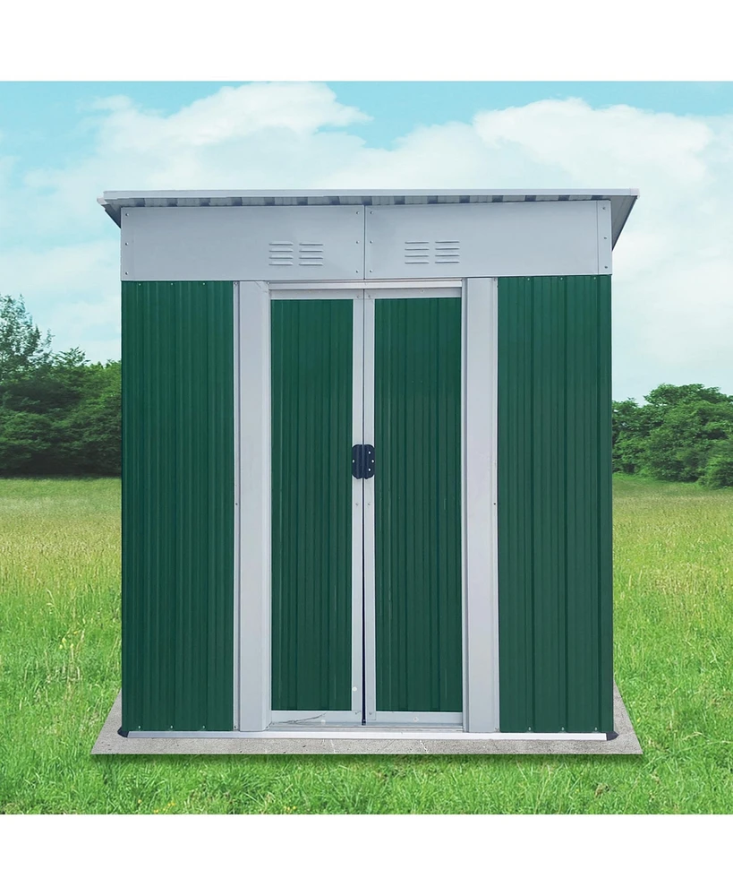 Streamdale Furniture 5X3 Feet Small Mini Outdoor Storage Sheds Pent Roof Green With Aluminum Alloy Frame And Sliding Door