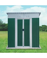 Streamdale Furniture 5X3 Feet Small Mini Outdoor Storage Sheds Pent Roof Green With Aluminum Alloy Frame And Sliding Door