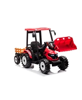 Streamdale Furniture Pedal Tractors with Working Loader and Backhoe Digger, Kids' Ride on Car Toys 24V Battery Powered Electric Vehicles with Trailer,