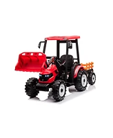 Streamdale Furniture Pedal Tractors with Working Loader and Backhoe Digger, Kids' Ride on Car Toys 24V Battery Powered Electric Vehicles with Trailer,