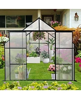 8X6FT-Black Double Door Polycarbonate Greenhouse Raised Base and Anchor Aluminum Heavy Duty Walk-in Greenhouses for Outdoor Backyard in All Season