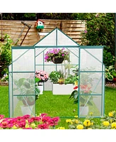 8x10FT Double Door Polycarbonate Greenhouse Raised Base and Anchor Aluminum Heavy Duty Walk-in Greenhouses for Outdoor Backyard in All Season, Green