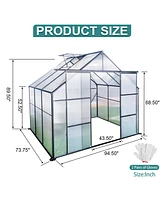 Simplie Fun 8X6FT-Black Double Door Polycarbonate Greenhouse Raised Base and Anchor Aluminum Heavy Duty Walk