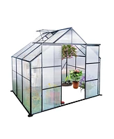 Simplie Fun 8X6FT-Black Double Door Polycarbonate Greenhouse Raised Base and Anchor Aluminum Heavy Duty Walk