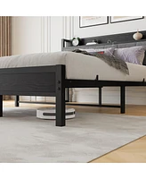 Queen Size Bed Frame, Storage Headboard with Charging Station, Solid and Stable, Noise Free, No Box Spring Needed, Easy Assembly