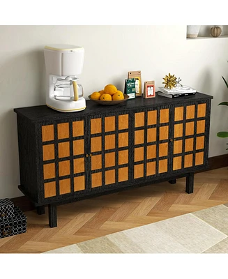 Modern Wood Tv Stand, Entertainment Center for TVs up to 65", Sideboard Buffet Cabinet Credenza, Slatted Media Console for Living Room, Wooden Fu