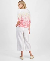 Charter Club Womens Linen Floral Print Top Cropped Pull On Pants Exclusively At Macys