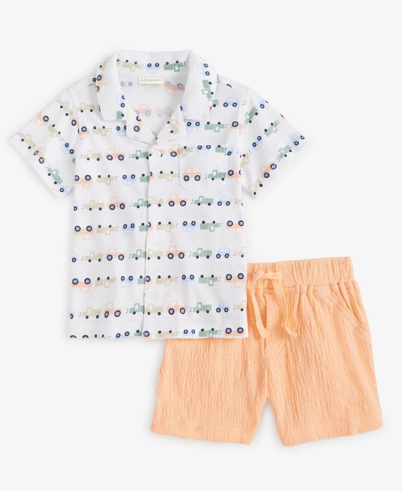 First Impressions Baby Boys Collared Cars-Print Shirt & Shorts, 2 Piece Set, Exclusively at Macy's