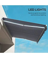 13' x 10' Electric Awning with Led Lights, Retractable Awning, UV40+ Sun Shade Shelter with Remote Controller and Crank Handle for Deck, Balcony, Yard