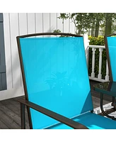 Outdoor Glider Bench with Center Table, Metal Frame Patio Loveseat with Breathable Mesh Fabric and Armrests for Backyard Garden Porch, Blue
