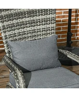 Patio Wicker Adirondack Chair, Outdoor All-Weather Rattan Fire Pit Chair w/ Soft Cushions, Tall Curved Backrest and Comfortable Armrests for Deck or G