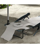 Tanning Chaise Lounge Chair, 4-Position Beach Chair with Face & Arm Holes, Pillow headrest, Adjustable Sunbathing Chair, Cream White