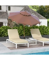 9' Patio Umbrella with Push Button Tilt and Crank, Double Top Ruffled Outdoor Market Table Umbrella with 8 Ribs, for Garden, Deck, Pool, Brown
