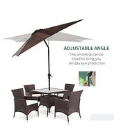 9' x 7' Solar Umbrella, Led Lighted Patio Umbrella for Table or Base with Tilt & Crank, Outdoor Umbrella for Garden, Deck, Backyard, Pool, Beach, Brow