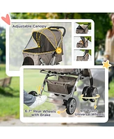 Dog Stroller for Small Dogs Cats, 4 Wheels One-Click Fold Pet Stroller with Swivel Wheels, Brake, Basket Storage, Safety Belts, Adjustable Canopy, Zip