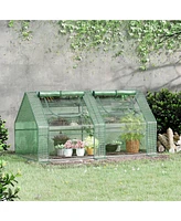 Streamdale Furniture 6' x 3' x 3' Portable Greenhouse, Garden Green House with 2 Pe/Plastic Covers, Steel Frame and 2 Roll Up Windows, Green