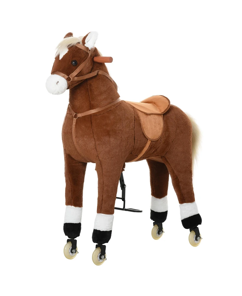 Kids Ride-on Walking Horse with Easy Rolling Wheels, Soft Huggable Body, & a Large Size for Kids 5-16 Years