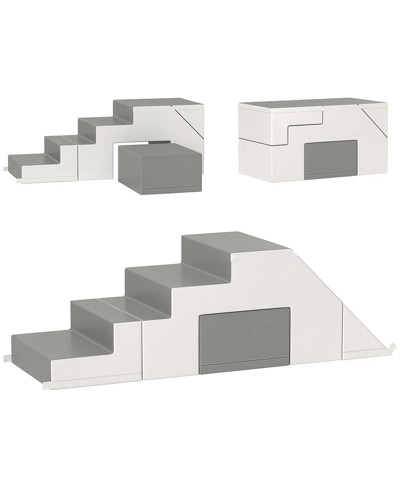 Foam Play Set for Toddlers and Children, Easy-to-clean 2 Piece Soft & Safe Kids Climbing Set for Crawling or Sliding, Light Gray