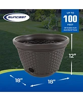 Suncast 100 Foot Resin Wicker Garden Water Hose Caddy Storage Holder Pot, Java