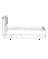 Slickblue Queen Size Metal Platform Bed Frame with Twin Size Trundle Versatile Space-Saving Solution