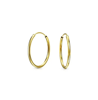 Bling Jewelry Minimalist Simple Timeless Tiny Thin Endless Cartilage Circle 14K Yellow Gold Round Tube Hoop Earrings For Women For .50 .60 .70 Inch Di