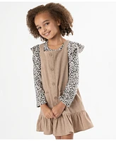 Rare Editions Little Girls Corduroy Jumper with Cheetah Print Tee and Hair Tie, 3-Piece Set